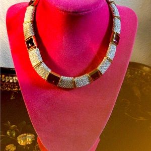 Vintage Authentic Swarovski Collar Necklace Gold Diamond Amethyst.